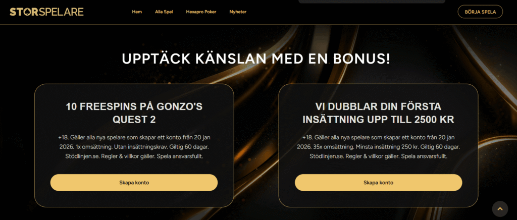 ny bonus utan insättningskrav på storspelare