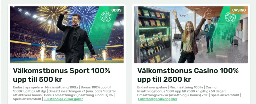 CampoBet välkomstbonus med 100 % sportbonus upp till 500 kr och 100 % casinobonus upp till 2 500 kr
